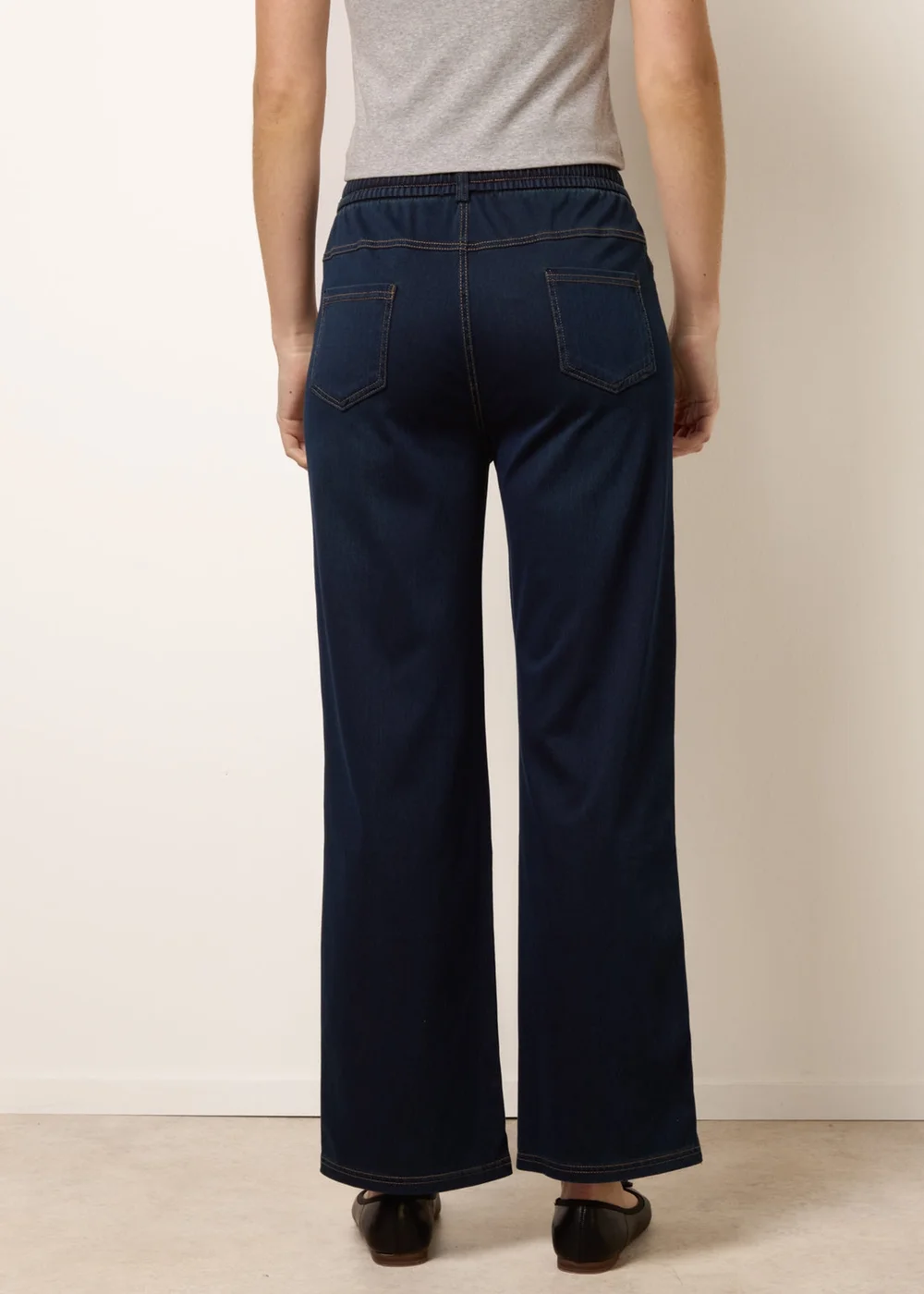 Blue Vanilla Navy Herringbone Tie Up Stretch Trousers - L Image 4