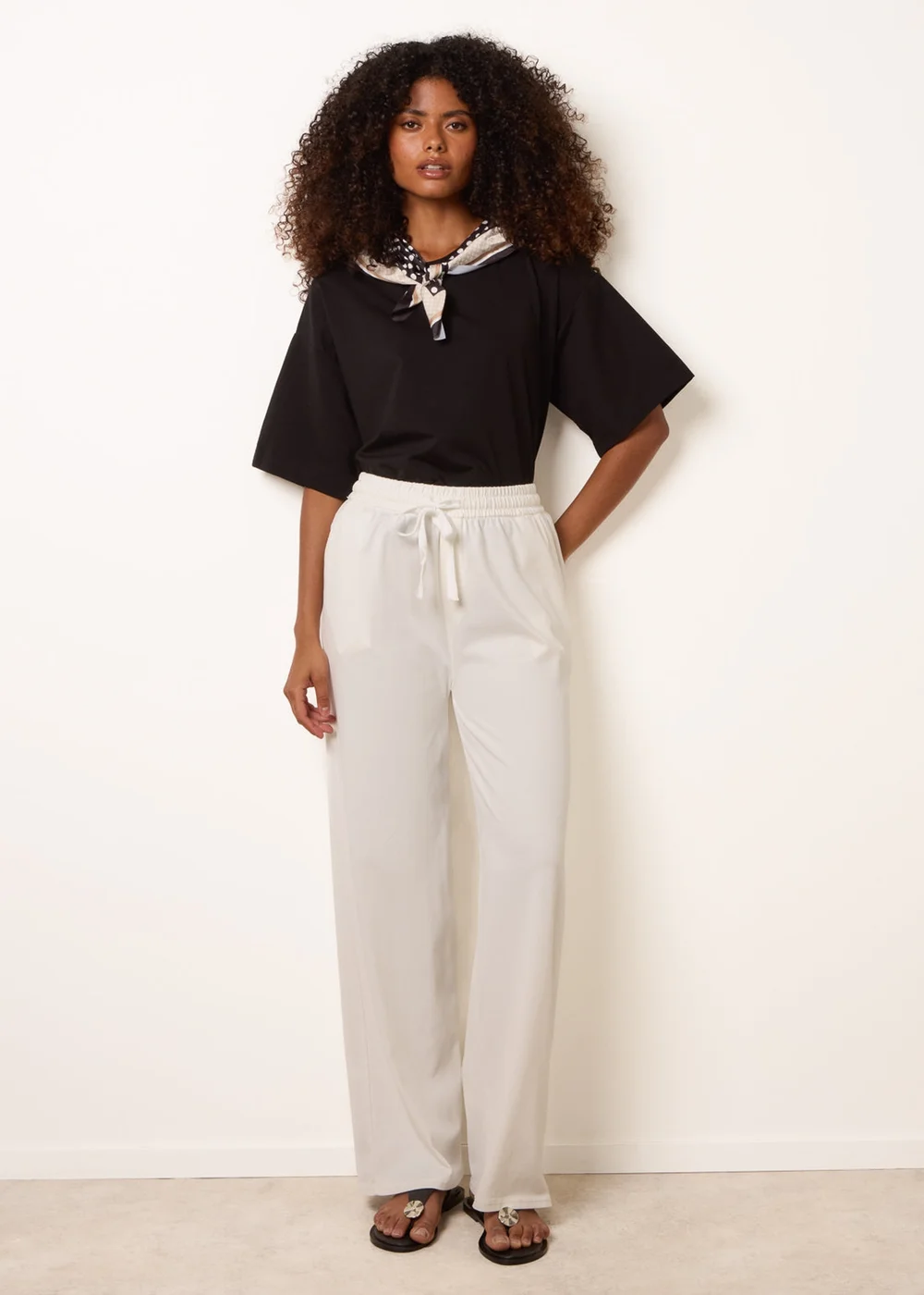 Blue Vanilla White Elastic Waist Trousers - S Image 1