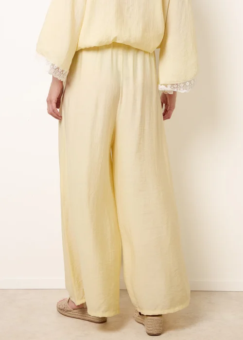 Blue Vanilla Yellow Crinkle Viscose Wide Leg Trousers - One Size Image 4