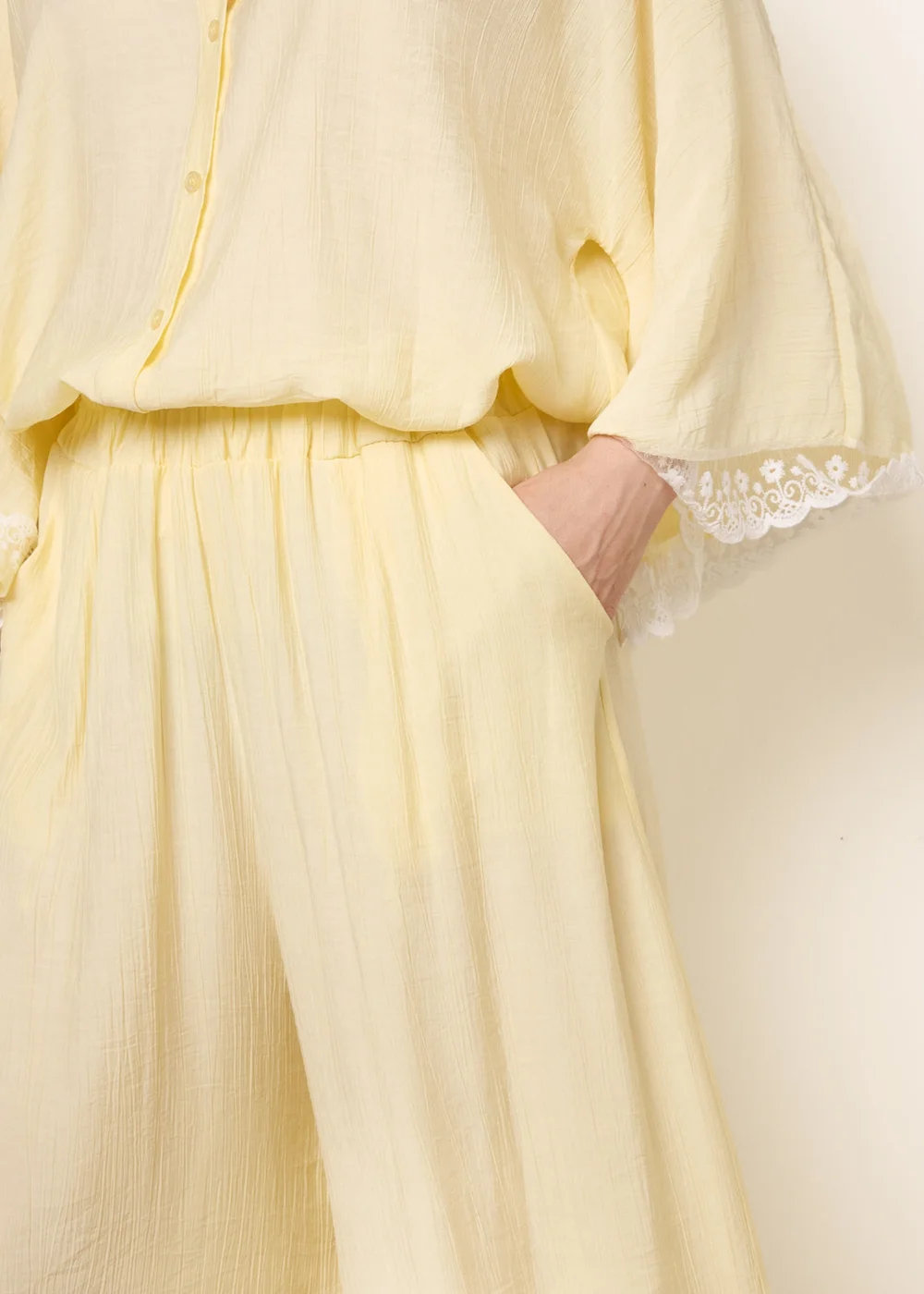 Blue Vanilla Yellow Crinkle Viscose Wide Leg Trousers - One Size Image 3