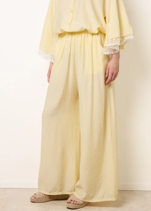 Blue Vanilla Yellow Crinkle Viscose Wide Leg Trousers - One Size Image 2