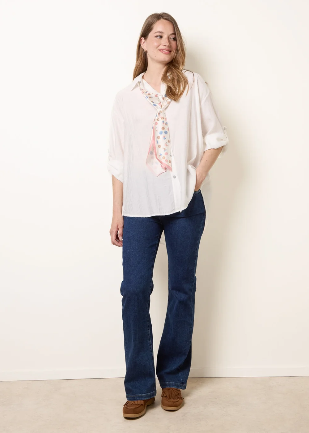 Blue Vanilla White Scarf Viscose Crinkle Shirt - One Size Image 2