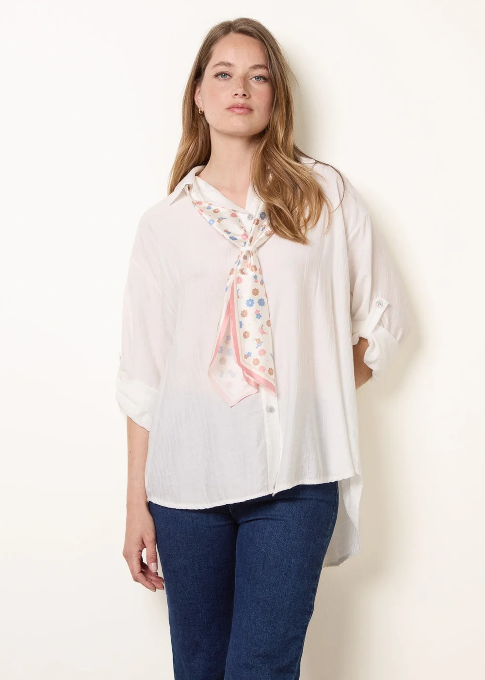 Blue Vanilla White Scarf Viscose Crinkle Shirt - One Size Image 1