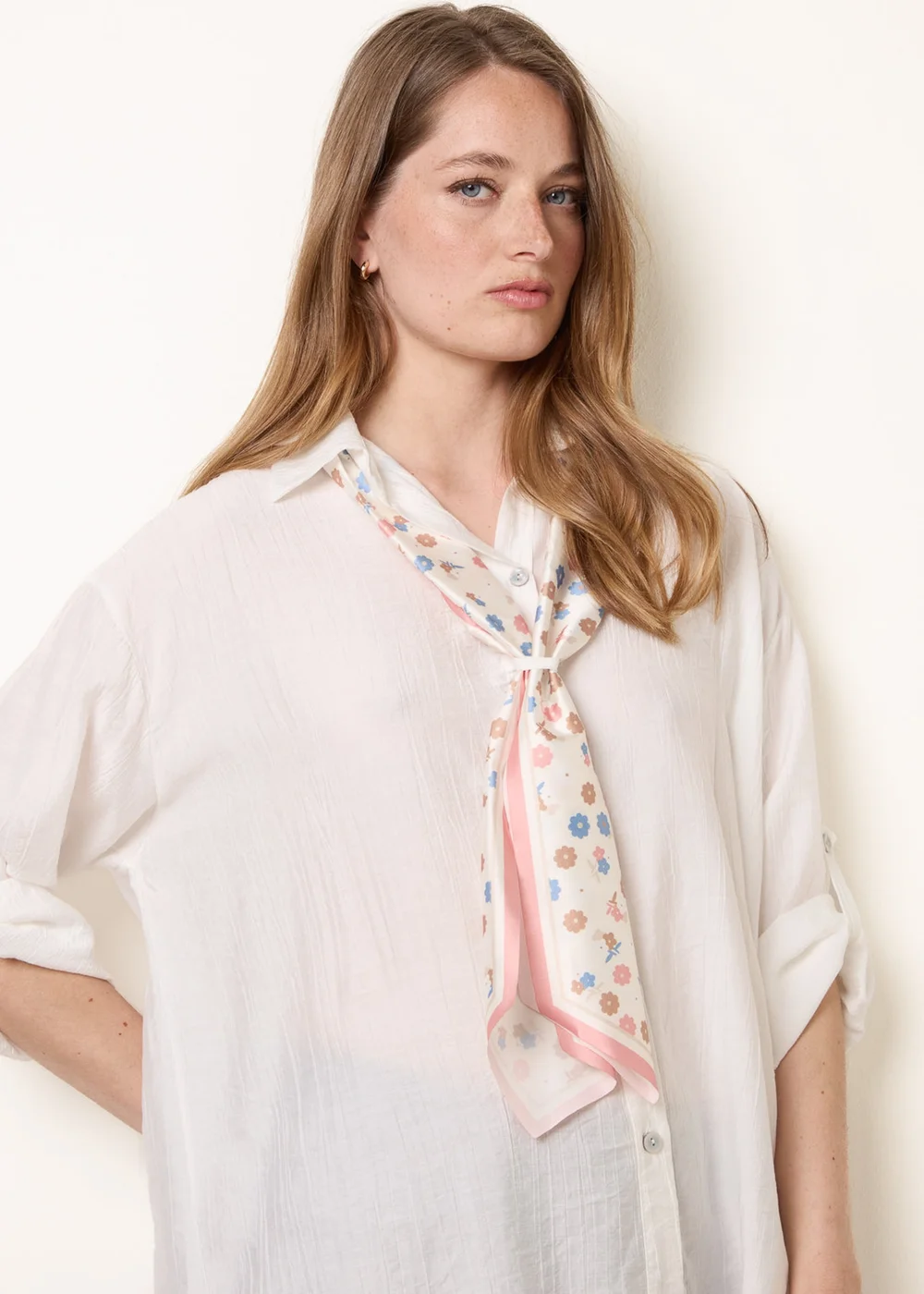 Blue Vanilla White Scarf Viscose Crinkle Shirt - One Size Image 3