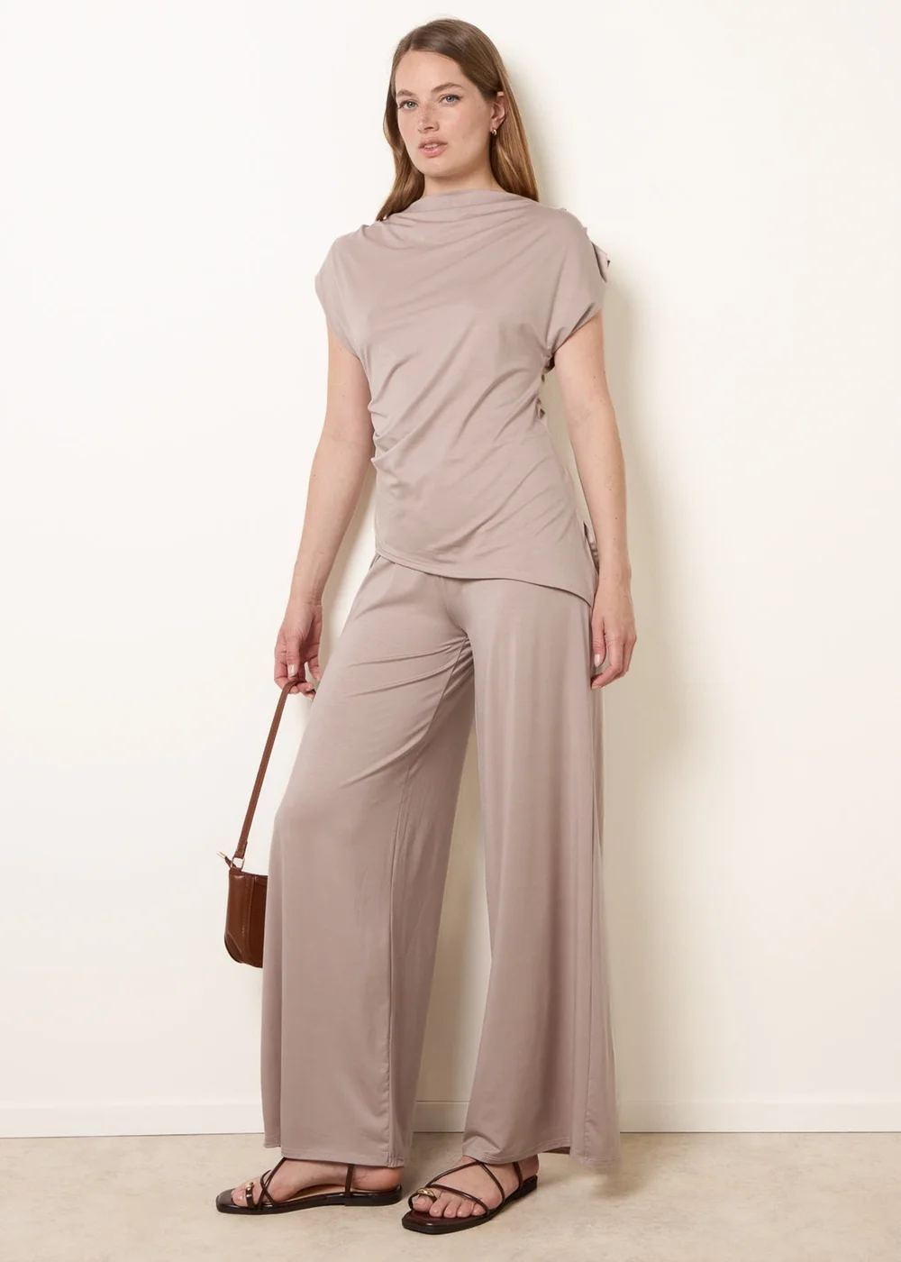 Blue Vanilla Beige Soft Jersey Asymmetric Hem Set - S/M Image 1