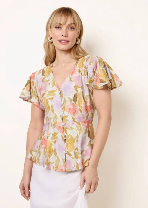 Blue Vanilla Multi Floral Peplum Top - S Image 1