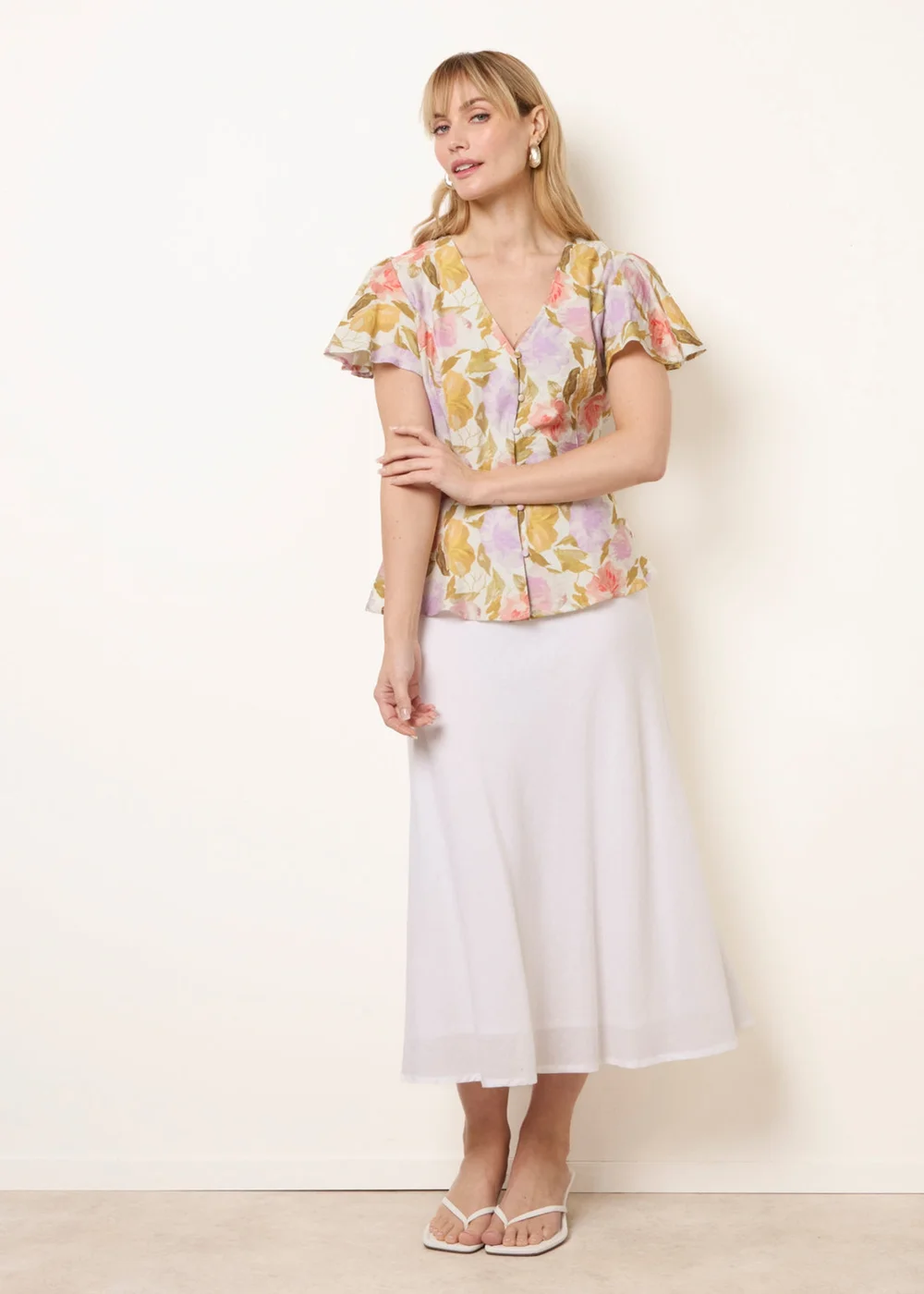 Blue Vanilla Multi Floral Peplum Top - S Image 2