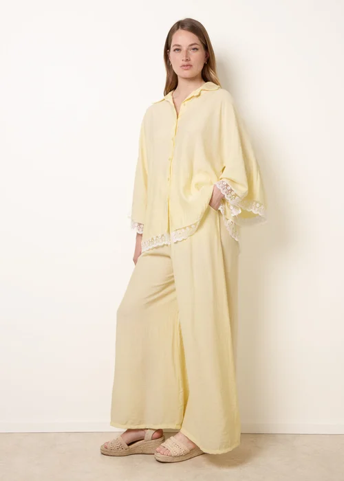 Blue Vanilla Yellow Oversize Crinkle Lace Hem Shirt - One Size Image 2