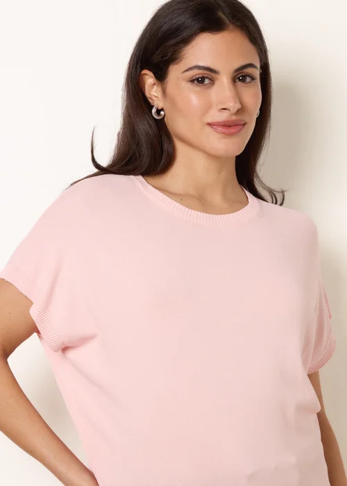 Blue Vanilla Pink Short Sleeve Texture Knit Top - S/M Image 3