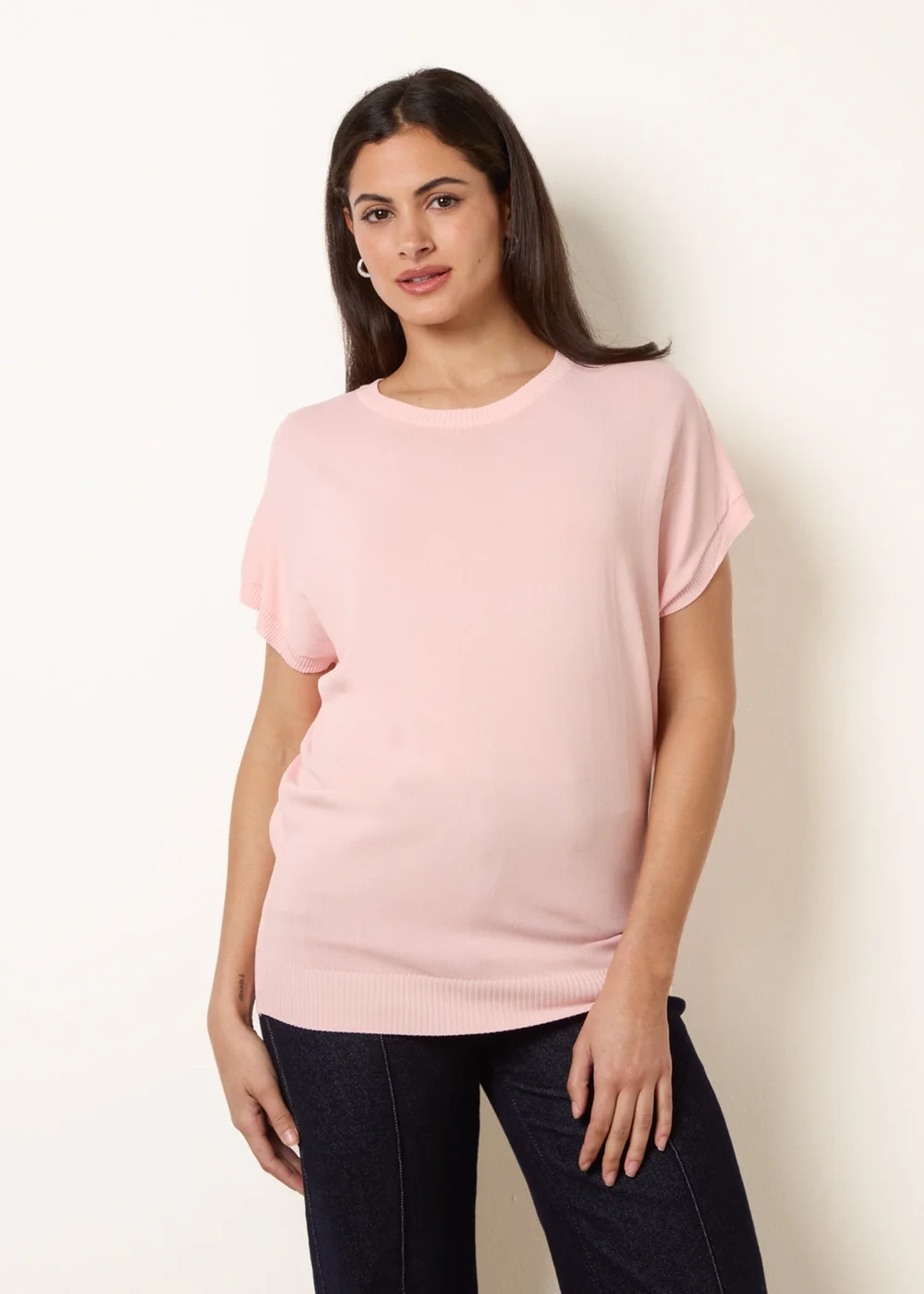 Blue Vanilla Pink Short Sleeve Texture Knit Top - S/M Image 1