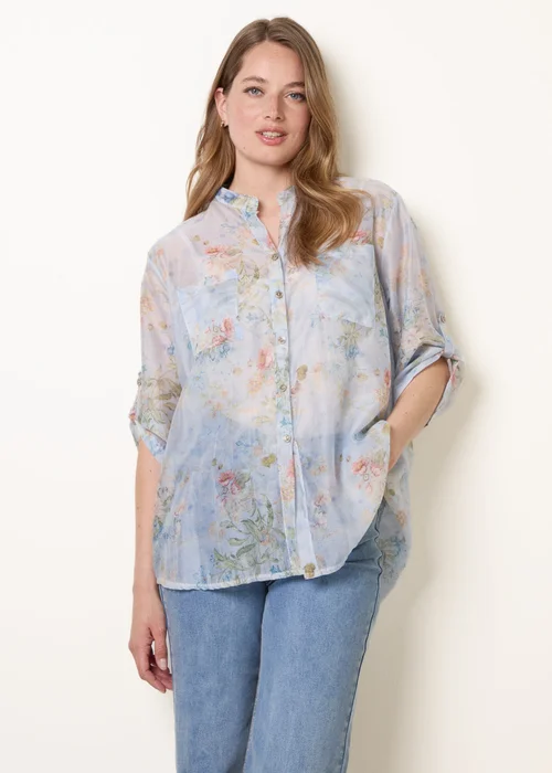 Blue Vanilla Blue Sheer Floral Shirt - One Size Image 3