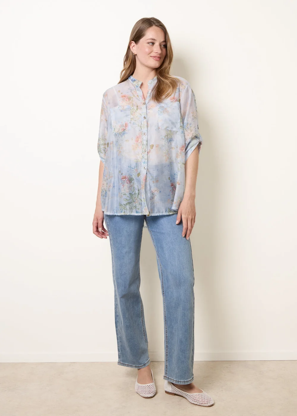 Blue Vanilla Blue Sheer Floral Shirt - One Size Image 2