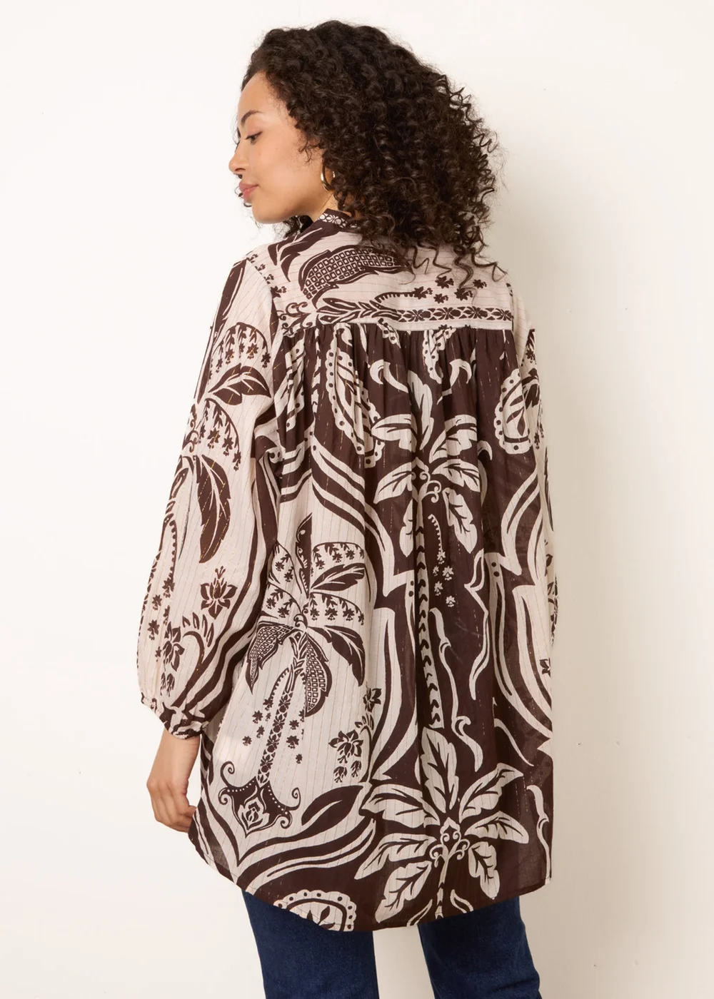 Blue Vanilla Brown Tropical Metallic Oversized Shirt - One Size Image 4