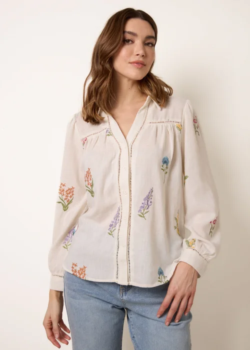 Blue Vanilla Stone Long Sleeve Embroidered Button Front Blouse - L Image 1