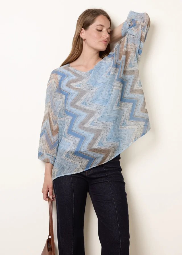 Blue Vanilla Blue Zig Zag Round Neck Oversized Top
