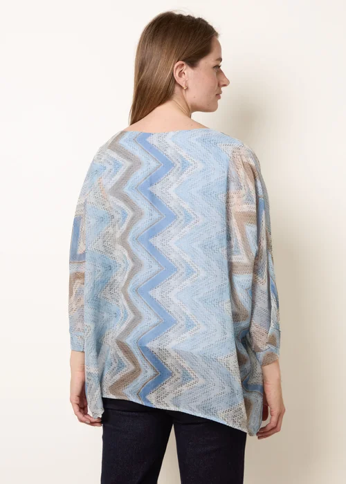 Blue Vanilla Blue Zig Zag Round Neck Oversized Top - One Size Image 4