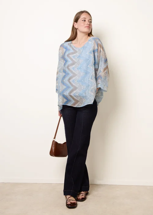 Blue Vanilla Blue Zig Zag Round Neck Oversized Top - One Size Image 3