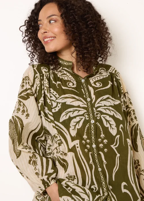Blue Vanilla Khaki Tropical Metallic Oversized Shirt - One Size Image 3