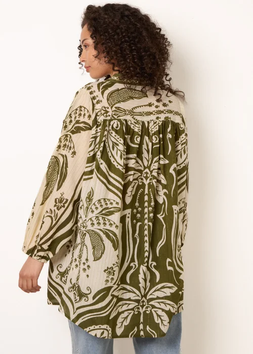 Blue Vanilla Khaki Tropical Metallic Oversized Shirt - One Size Image 4