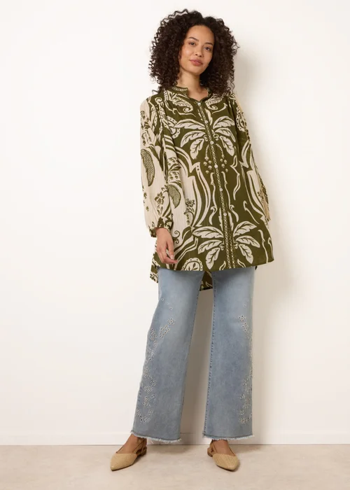 Blue Vanilla Khaki Tropical Metallic Oversized Shirt - One Size Image 2