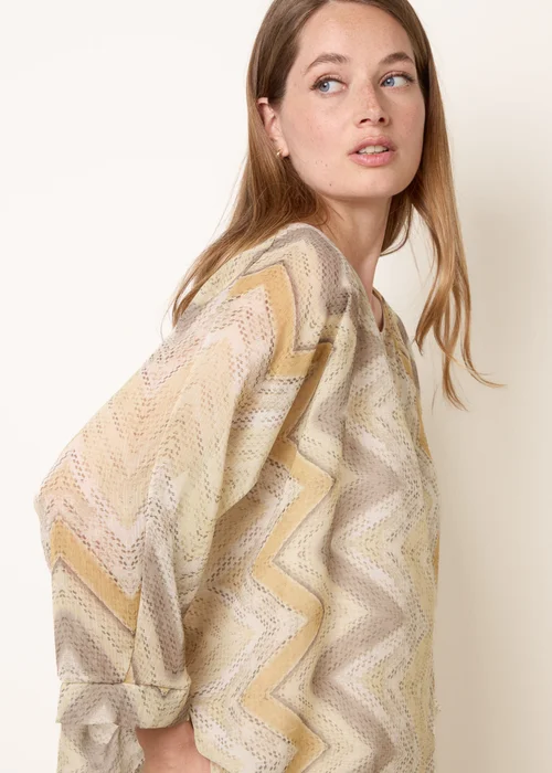 Blue Vanilla Yellow Zig Zag Round Neck Oversized Top - One Size Image 1