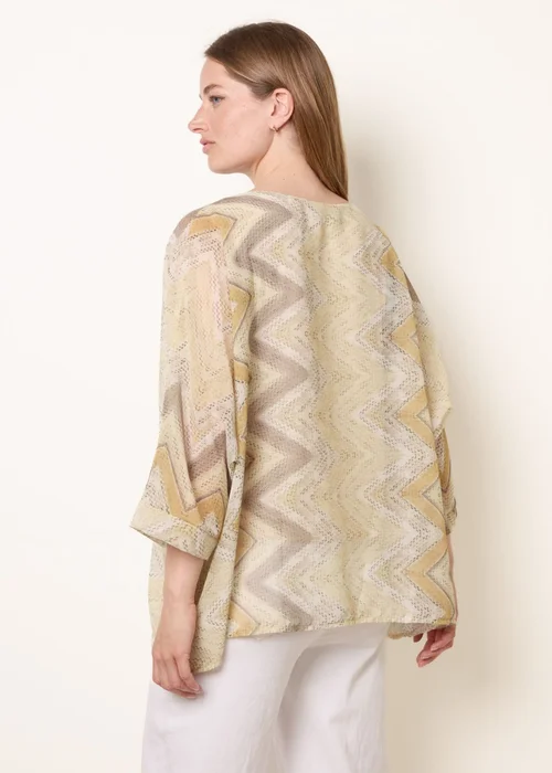 Blue Vanilla Yellow Zig Zag Round Neck Oversized Top - One Size Image 4