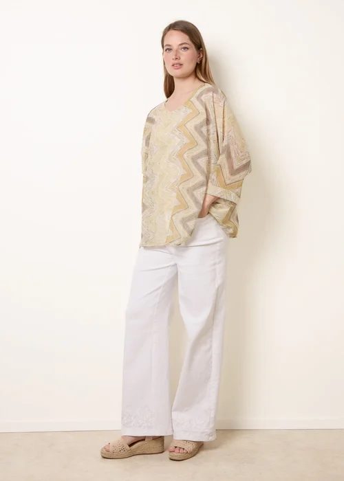 Blue Vanilla Yellow Zig Zag Round Neck Oversized Top - One Size Image 3