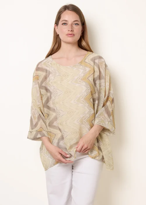 Blue Vanilla Yellow Zig Zag Round Neck Oversized Top - One Size Image 2