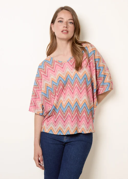 Blue Vanilla Pink Zig Zag Metallic Bow Back Top - One Size Image 1