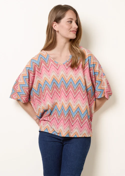 Blue Vanilla Pink Zig Zag Metallic Bow Back Top - One Size Image 4
