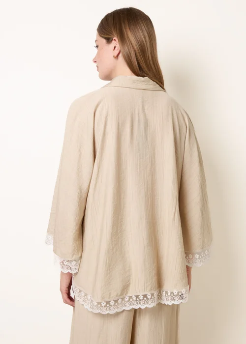 Blue Vanilla Beige Oversize Crinkle Lace Hem Shirt - One Size Image 4
