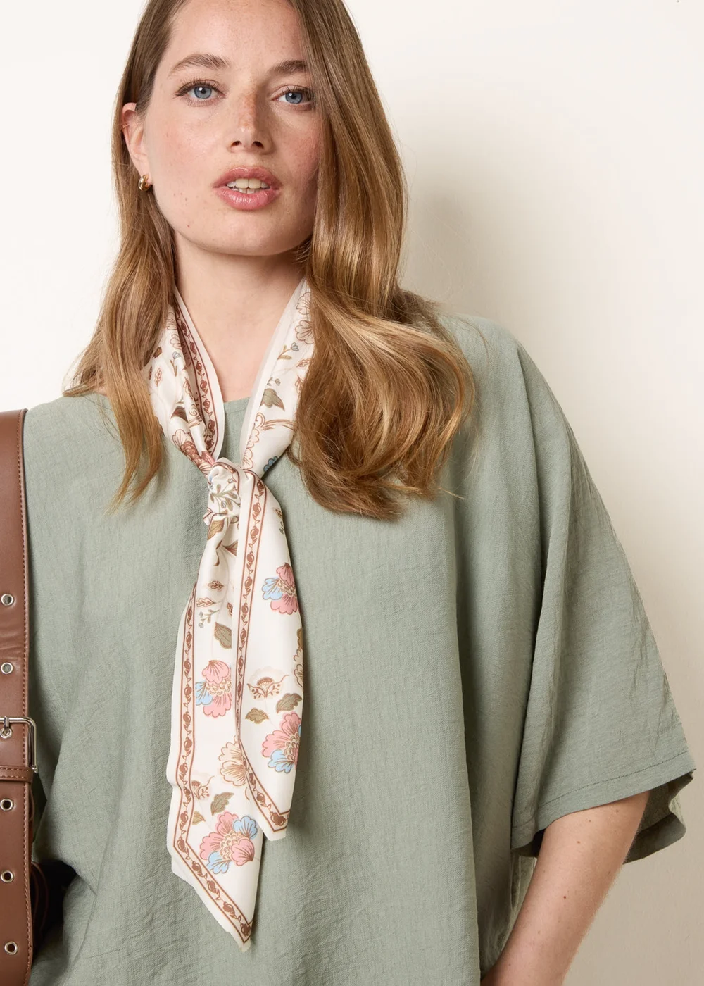 Blue Vanilla Khaki Scarf Viscose Top - One Size Image 3