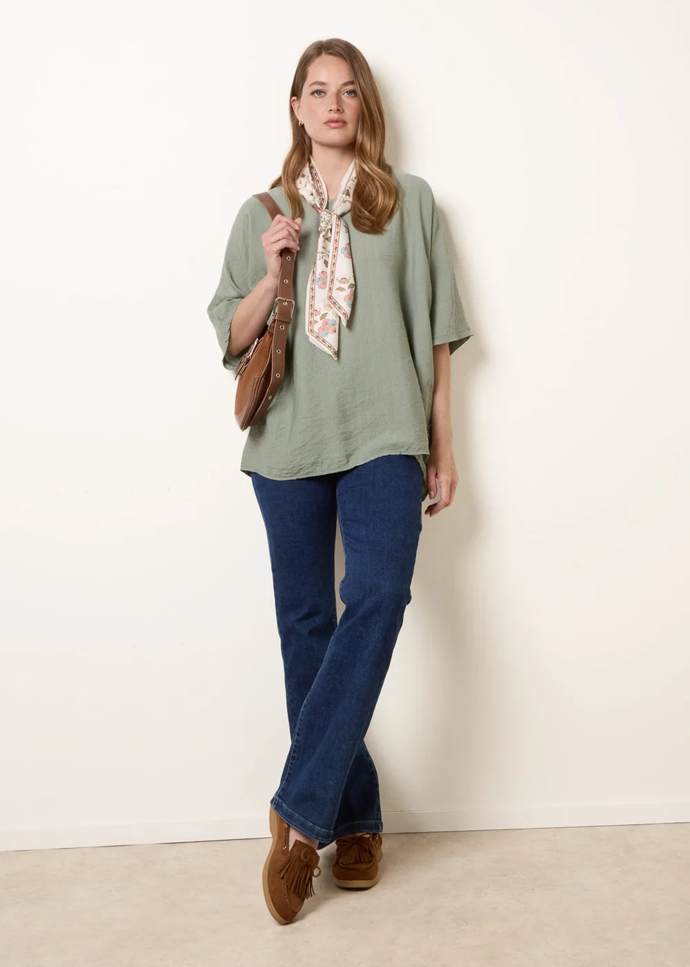 Blue Vanilla Khaki Scarf Viscose Top - One Size Image 2
