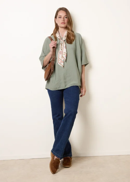 Blue Vanilla Khaki Scarf Viscose Top - One Size Image 2