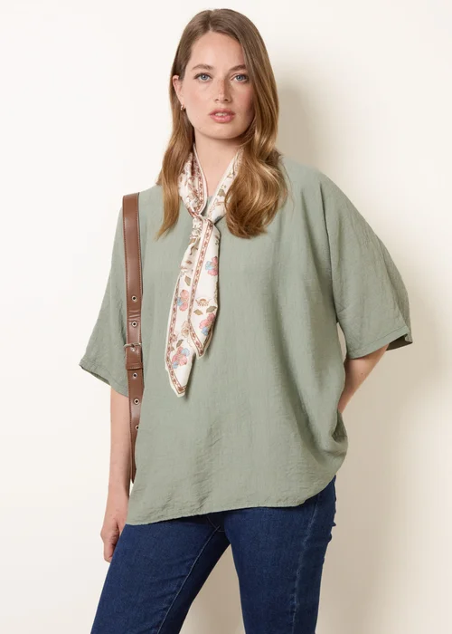 Blue Vanilla Khaki Scarf Viscose Top - One Size Image 1