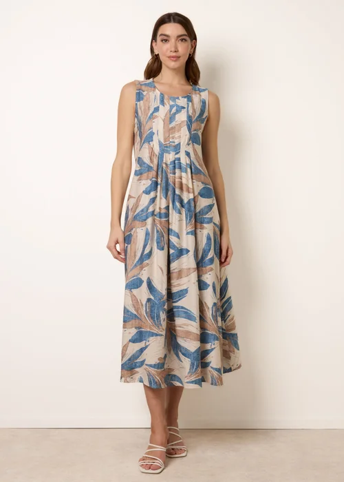 Blue Vanilla Blue Dress With Tropical Leaf Print - One Size Image 3