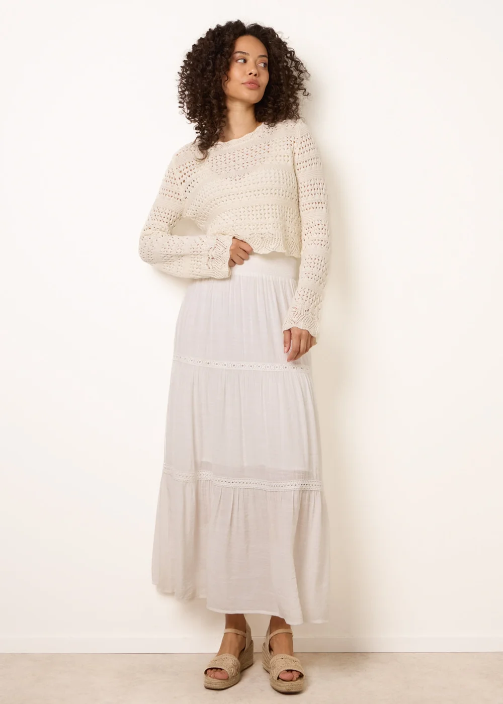 Blue Vanilla Ivory Mix Crochet Maxi Skirt - L/XL Image 1