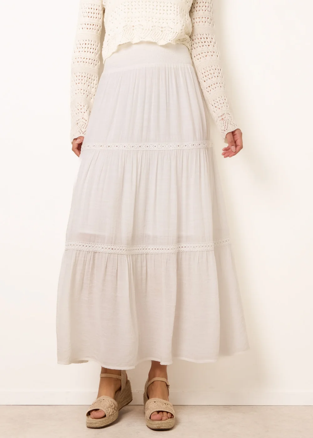 Blue Vanilla Ivory Mix Crochet Maxi Skirt - L/XL Image 2