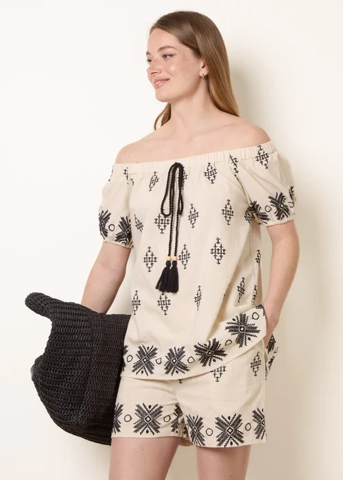 Blue Vanilla Stone Embroidered Bardot Top - M Image 1