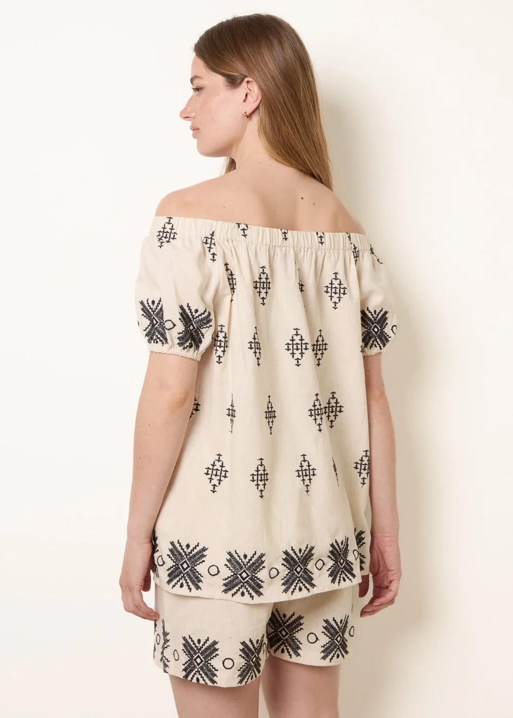 Blue Vanilla Stone Embroidered Bardot Top - M Image 4