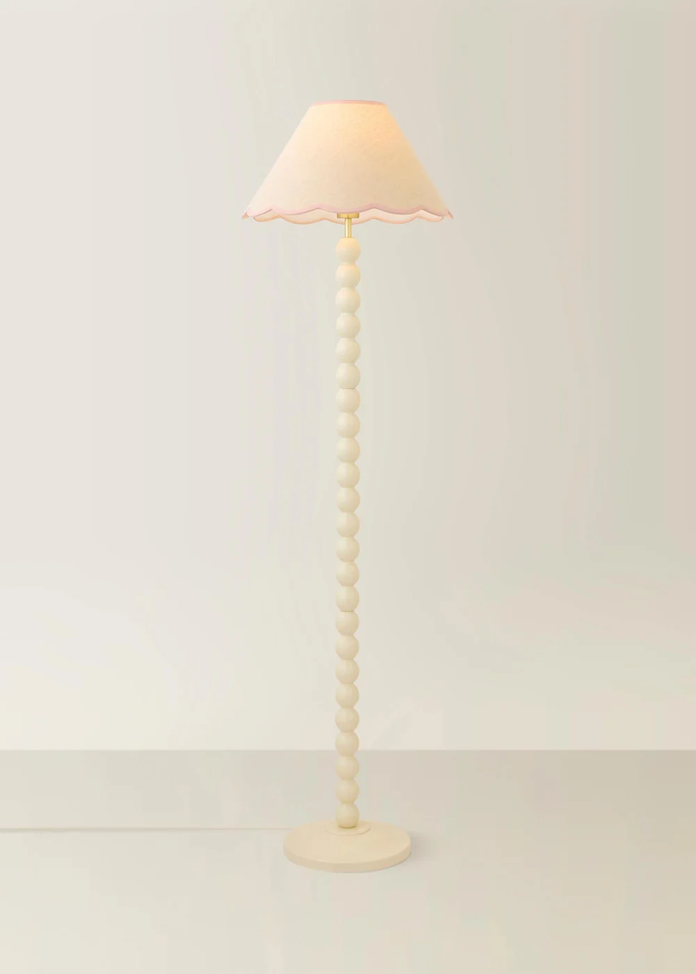 ValueLights Bobble Cream Floor Lamp with Pink Trim Scallop Shade - One Size Image 2