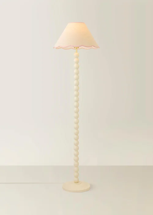 ValueLights Bobble Cream Floor Lamp with Pink Trim Scallop Shade - One Size Image 2