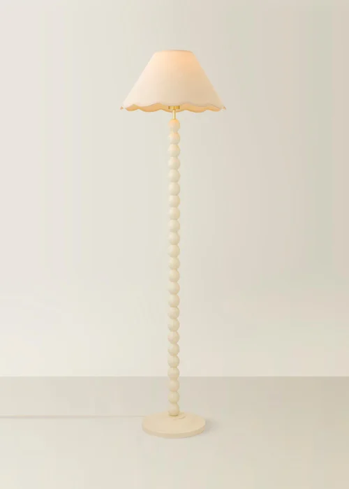 ValueLights Bobble Cream Floor Lamp with Natural Trim Scallop Shade - One Size Image 2