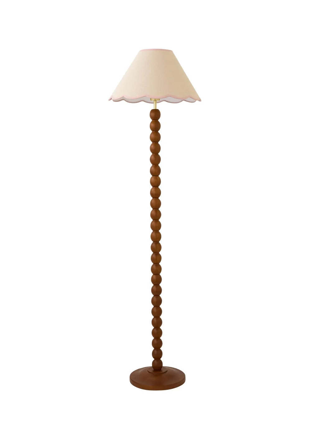 ValueLights Bobble Walnut Floor Lamp with Pink Trim Scallop Shade - One Size Image 4