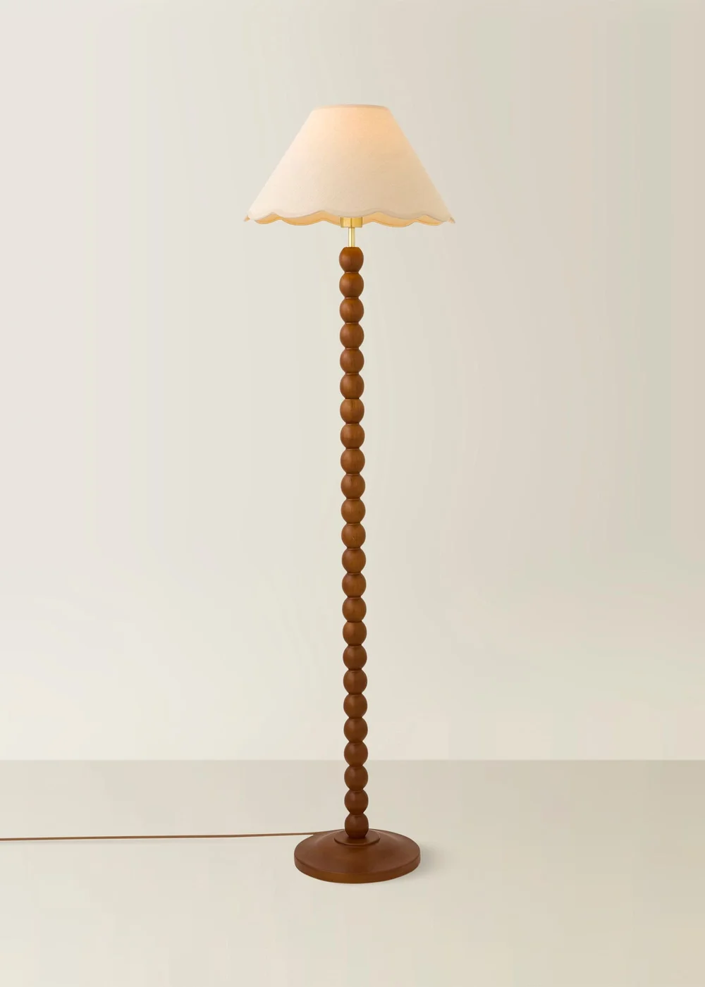 ValueLights Bobble Walnut Floor Lamp with Natural Trim Scallop Shade - One Size Image 2
