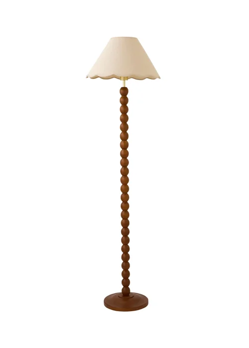 ValueLights Bobble Walnut Floor Lamp with Natural Trim Scallop Shade - One Size Image 4