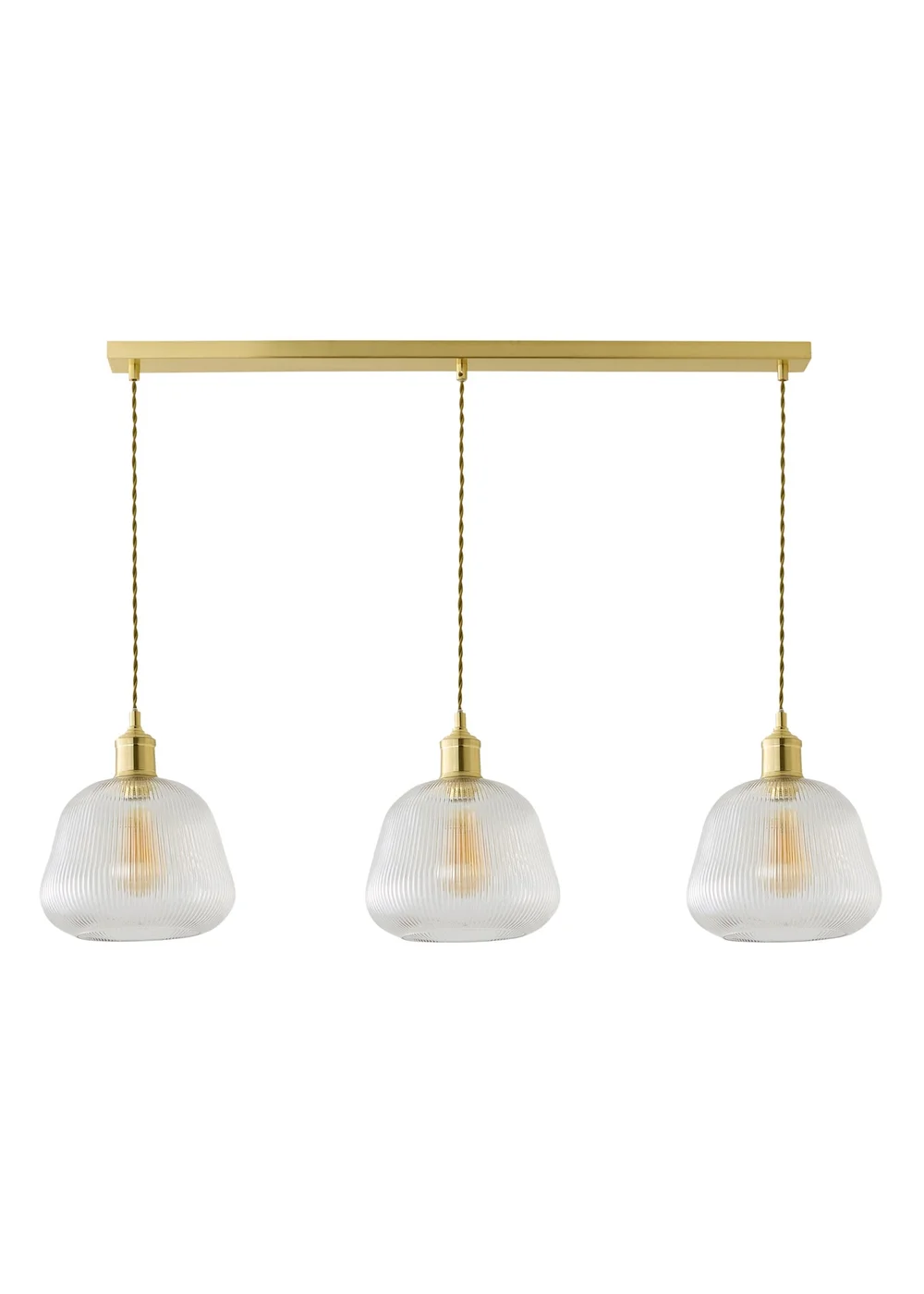 ValueLights Delora Brushed Gold Ribbed Glass 3 Drop Diner Ceiling Light - One Size Image 4