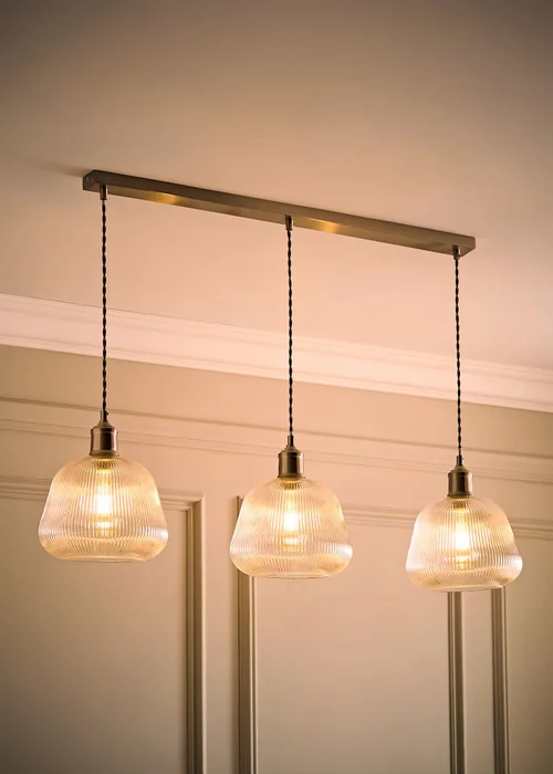 ValueLights Delora Brushed Chrome Ribbed Glass 3 Drop Diner Ceiling Light - One Size Image 1