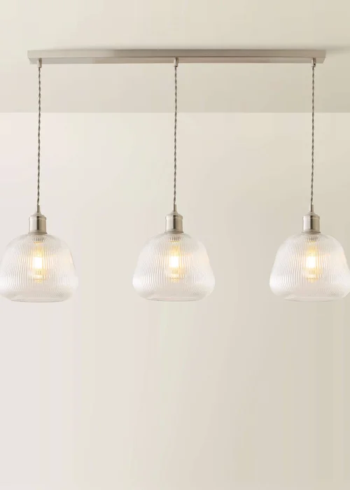 ValueLights Delora Brushed Chrome Ribbed Glass 3 Drop Diner Ceiling Light - One Size Image 2