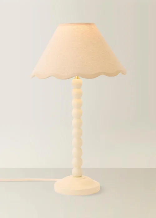 ValueLights Bobble Cream Table Lamp with Natural Trim Scallop Shade - One Size Image 2